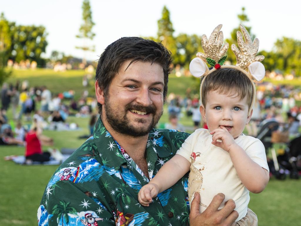 Jarrod Ginty with son Jackson Ginty at the Triple M Mayoral Carols by Candlelight, Sunday, December 11, 2022. Picture: Kevin Farmer