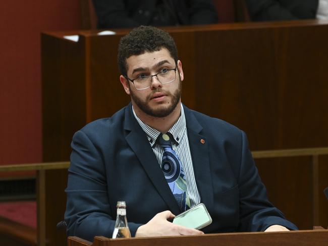 Greens senator Jordon Steele-John during Question Time at Parliament House in Canberra. Picture: NCA NewsWire / Martin Ollman