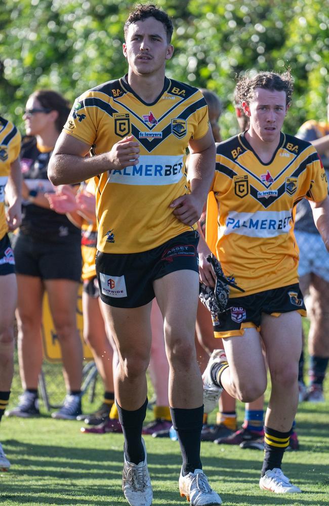 Sunshine Coast Falcons Mal Meninga captain Jackson Kite leads his team out. Picture: Kyliesfootyphotos/Kylie McLellan