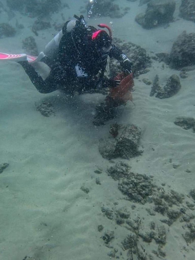 Environmental divers clean up the Gold Coast Seaway. This year they removed 1.75 tonnes from the waterways. Picture: supplied