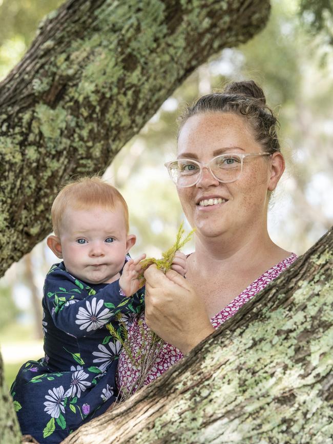 Tiffany Gesler and Clara Jensen. Tiffany is an indigenous woman with a new business educating young children about Aboriginal history and connecting them with nature and the land. Wednesday, February 23, 2022. Picture: Nev Madsen.