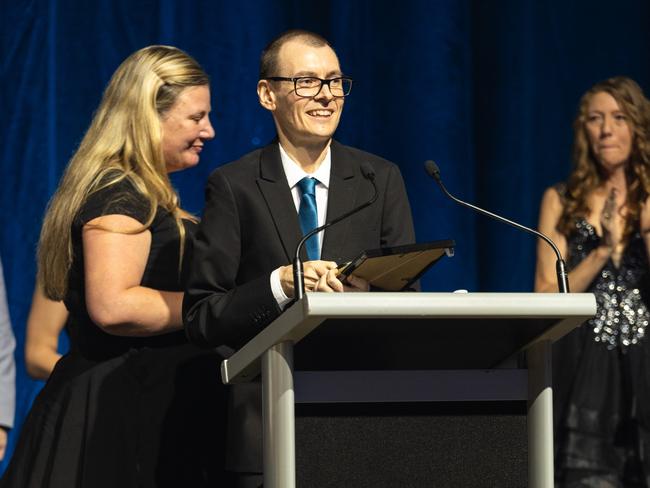 Mr Matt Pickersgill collects the Southern Cross University Excellence in Innovation Award on behalf of the team behind the Accessible Assessment &amp; Pedagogy Program at Benowa State High School.