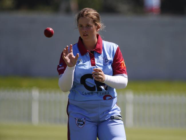 Taylor McMahon during her bowling spell. Picture Warren Gannon Photography