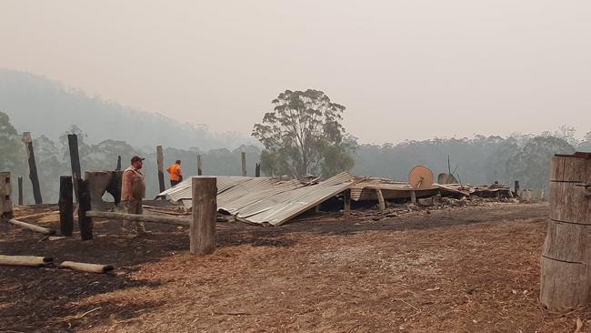 Brett Robin surveying the damage of what remained of his Buchan home. Picture: Supplied