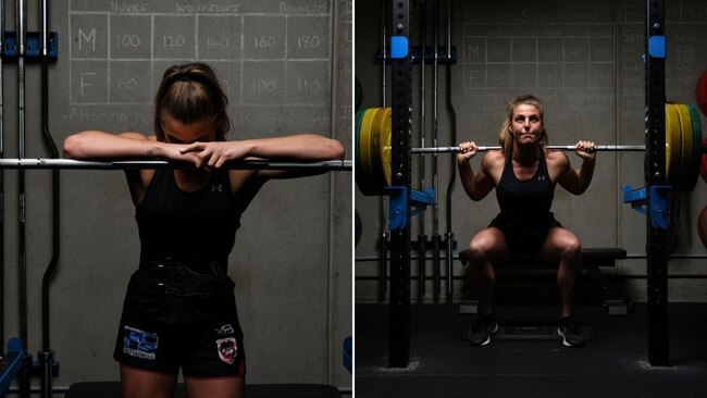 Jess Sergis (Dragons) working on the squat rack. Picture: Grant Trouville