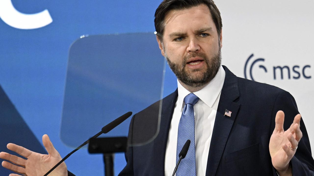 US Vice President JD Vance delivers his speech during the 61st Munich Security Conference (MSC) in Munich. Picture: THOMAS KIENZLE / AFP