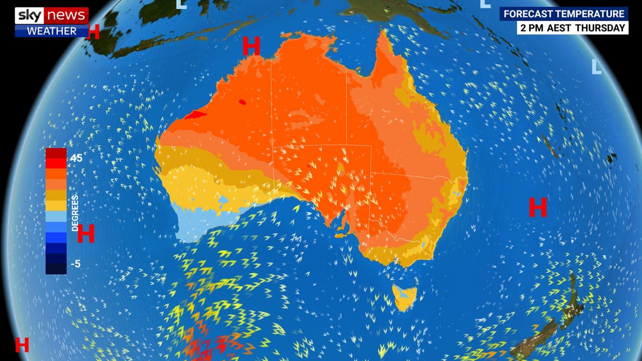 Temperatures will soar above 30C in seven out of eight capitals this week. Picture; Sky News Weather.