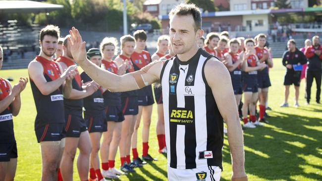 Glenorchy Jaye Bowden leaves the ground after losing to North Hobart in his farewell match. Picture: CHRIS KIDD