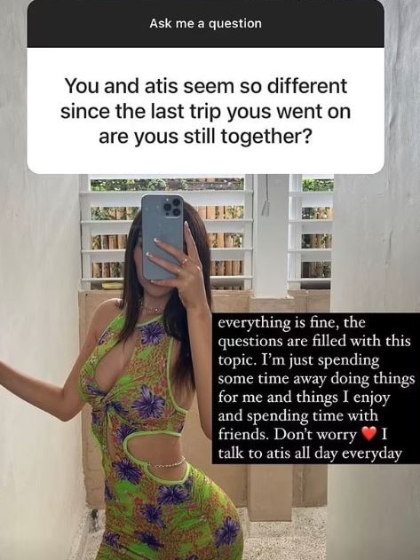 The OnlyFans star was less forthcoming about their split, telling fans that ‘everything is gonna be okay’. Picture: Instagram