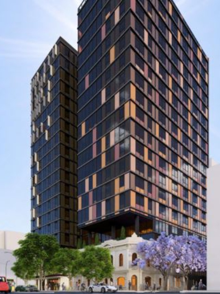 Plans have been revealed for 19-storey student housing on the heritage-listed Crown &amp; Anchor site on Grenfell St. Picture: Brown Falconer Architects