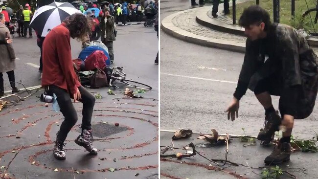 Extinction Rebellion members contort in their ugly climate change dance during protests in London. Pictures: Twitter