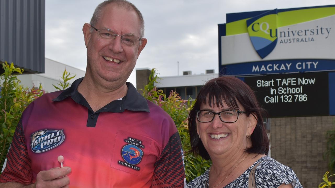 Chris and Juliene Bensen at the Mackay Covid-19 vaccination hub at the CQ University city campus. Picture: Lillian Watkins