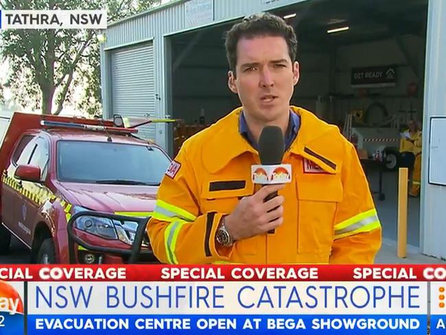 Peter Stefanovic reporting on the bushfires on Monday 19 March 2018. Picture: Channel 9