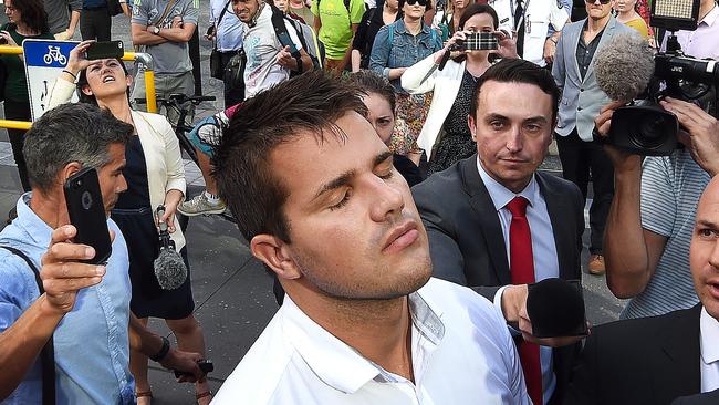 Gable Tostee reacts as he leaves the Supreme Court in Brisbane.