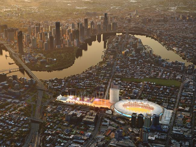 Supplied artist impression of the proposed Gabba redevelopment if Brisbane won the rights to the 2032 Brisbane Olympic Games