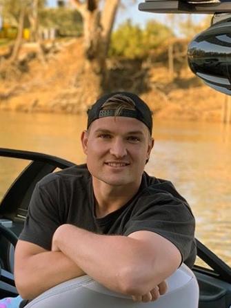 Port Adelaide footballer Ollie Wines on the Murray River at Echuca. Picture: Instagram