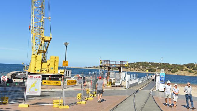 Construction on the new Granite Island causeway in Victor Harbor during March. Picture: Tom Huntley