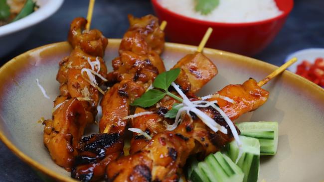 Chicken satay skewers. Picture: Jenifer Jagielski