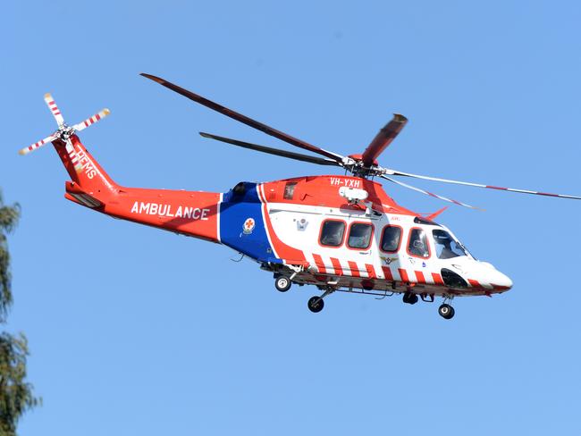 MELBOURNE, AUSTRALIA - NewsWire Photos SEPTEMBER 15, 2020: An Air Ambulance transports a man shot by police after an incident on Hutchinson St Lilydale. It is believed the man lunging at officers with a knife. Picture: NCA NewsWire / Andrew Henshaw