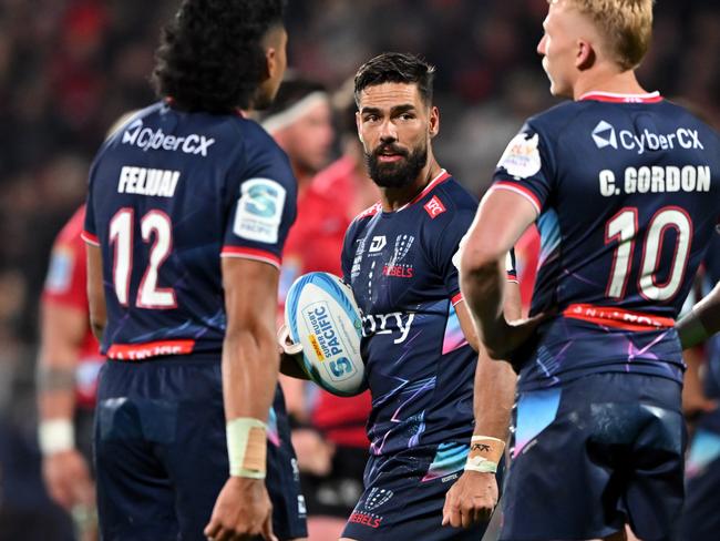 CHRISTCHURCH, NEW ZEALAND - APRIL 26: Ryan Louwrens of the Rebels looks on during the round ten Super Rugby Pacific match between the Crusaders and Melbourne Rebels at Apollo Projects Stadium, on April 26, 2024, in Christchurch, New Zealand. (Photo by Kai Schwoerer/Getty Images)