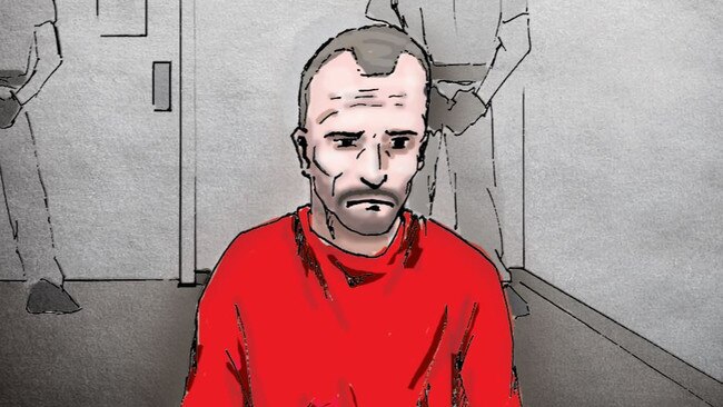 Alleged Darwin gunman Ben Hoffmann, 45, appears in Darwin Local Court after being charged with four counts of murder. Art: Stuart Thornton