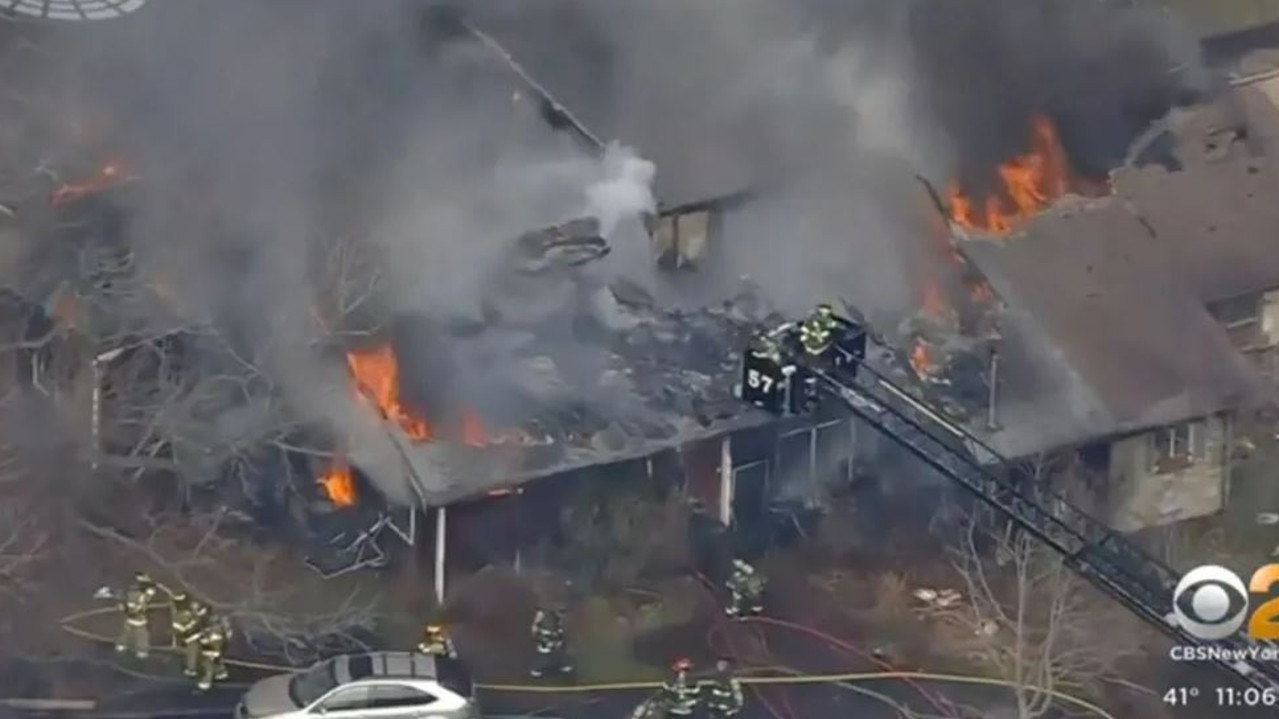 Fire crews battle the blaze. Picture: CBS New York