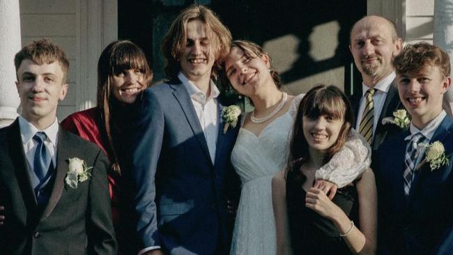 A family photo from the wedding of Dan Yurkiv, from left: Bogdan, Katerina, Dan, Anastasia, Evelyn, Andrew and Alex.