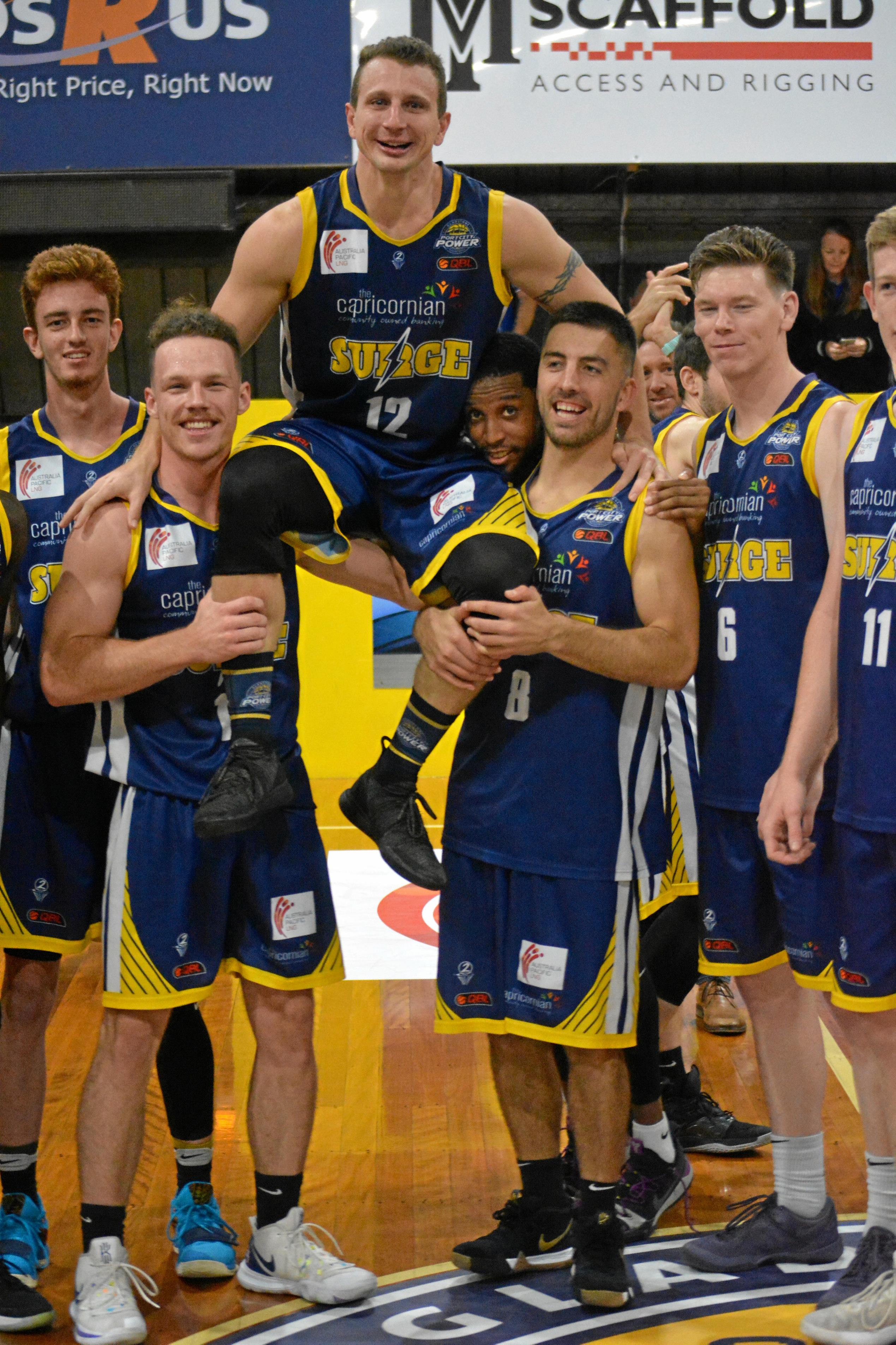 Shouldered off is Troy Robinson. Picture: Nick Kossatch GLA040819QBL