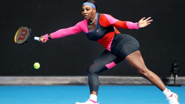 Serena Williams debuted her catsuit but not many spectators were there to see it. Picture: Michael Klein