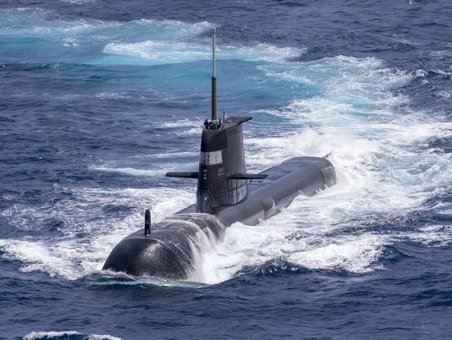 DARWIN, AUSTRALIA - SEPTEMBER 05: In this handout image provided by the Australian Defence Force, Royal Australian Navy submarine HMAS Rankin is seen during AUSINDEX 21, a biennial maritime exercise between the Royal Australian Navy and the Indian Navy on September 5, 2021 in Darwin, Australia. Australia, the United States and the United Kingdom have announced a new strategic defence partnership - known as AUKUS - to build a class of nuclear-propelled submarines and work together in the Indo-Pacific region. The new submarines will replace the Royal Australian Navy's existing Collins submarine fleet. (Photo by POIS Yuri Ramsey/Australian Defence Force via Getty Images)