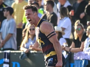 Jake Summers celebrates one of his five goals. Picture: Davis Harrigan