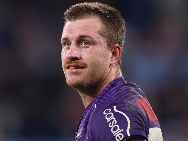 SYDNEY, AUSTRALIA - APRIL 18:  Cameron Munster of the Storm reacts after winning the round seven NRL match between Sydney Roosters and Melbourne Storm at Allianz Stadium on April 18, 2024, in Sydney, Australia. (Photo by Cameron Spencer/Getty Images)