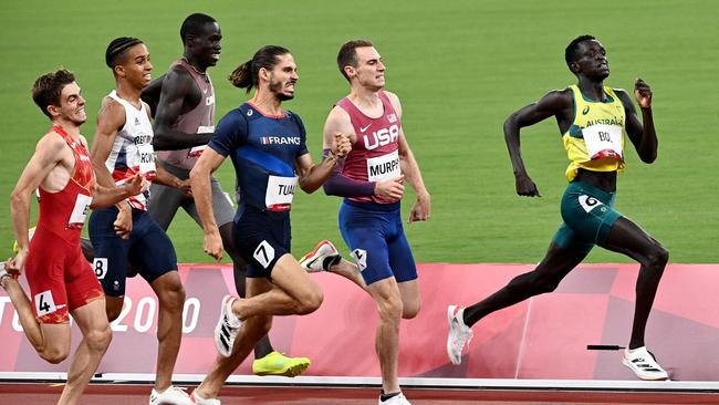 Australia's Peter Bol leads the pack in his 800m semi-final. Picture: AFP