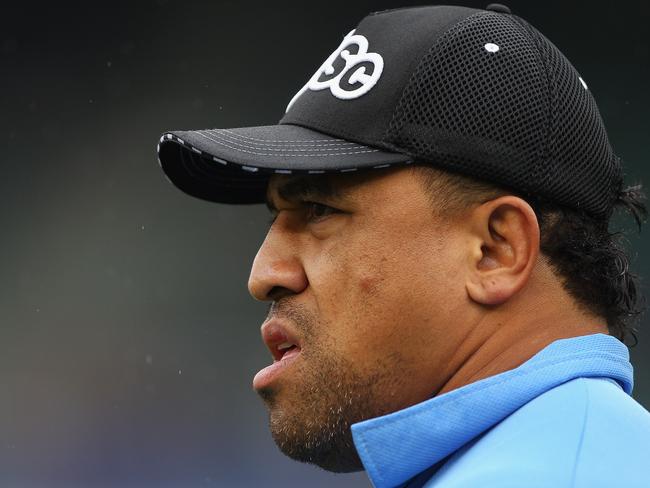 SYDNEY, AUSTRALIA - OCTOBER 24: John Hopoate watches on as he works as a trianer for the Tongan team during the international friendly match between Tonga and Samoa at Parramatta Stadium on October 24, 2010 in Sydney, Australia. (Photo by Mark Kolbe/Getty Images)