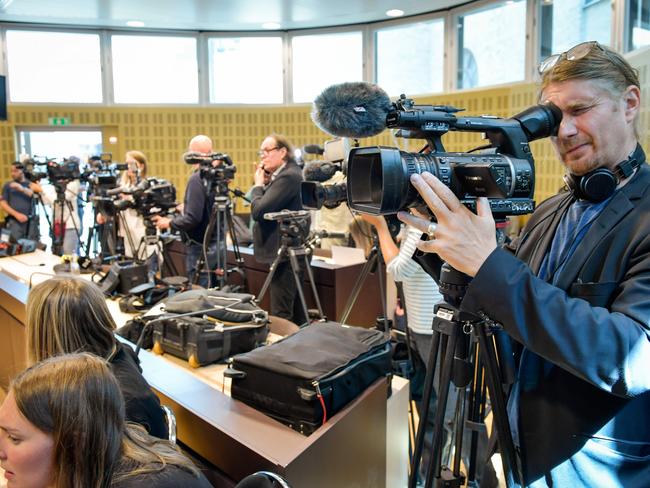 Journalists at the press conference after Uzbek Rakhmat Akilov, is convicted to life imprisonment for the truck attack which killed five in Stockholm. Picture: AFP Photo