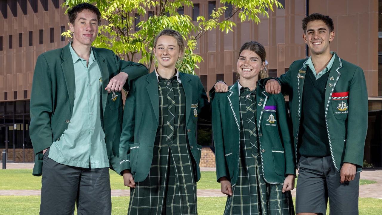 Westminster School boarding students Jack Whittlesea, Leila Croker, Milly Schwartz and Daniel Will all plan to take a gap year. Today’s biology exam marks the end of their schooling for each. Picture: Emma Brasier