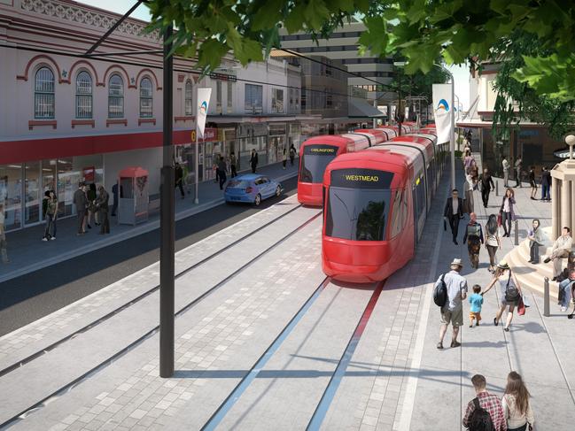 Macquarie Street in Parramatta once the light rail is up and running. 