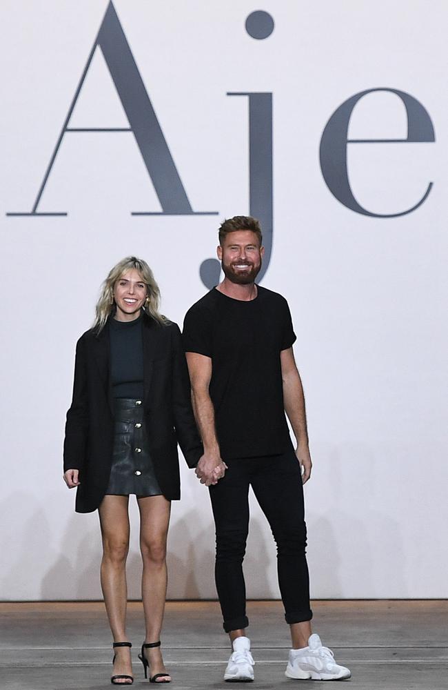 Design duo Edwina Forest and Adrian Norris, of Aje, at the brand’s Mercedes-Benz Fashion Week Australia runway show this month. Picture: Getty Images