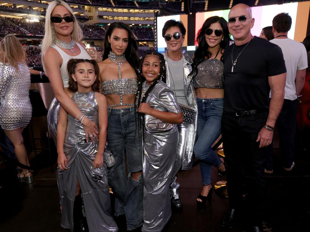 Meghan mingled with Hollywood royalty including, from left, Khloe Kardashian, Penelope Disick, Kim Kardashian, North West, Kris Jenner, Lauren Sanchez and Jeff Bezos at Beyonce’s concert in LA. Picture: Kevin Mazur/WireImage for Parkwood