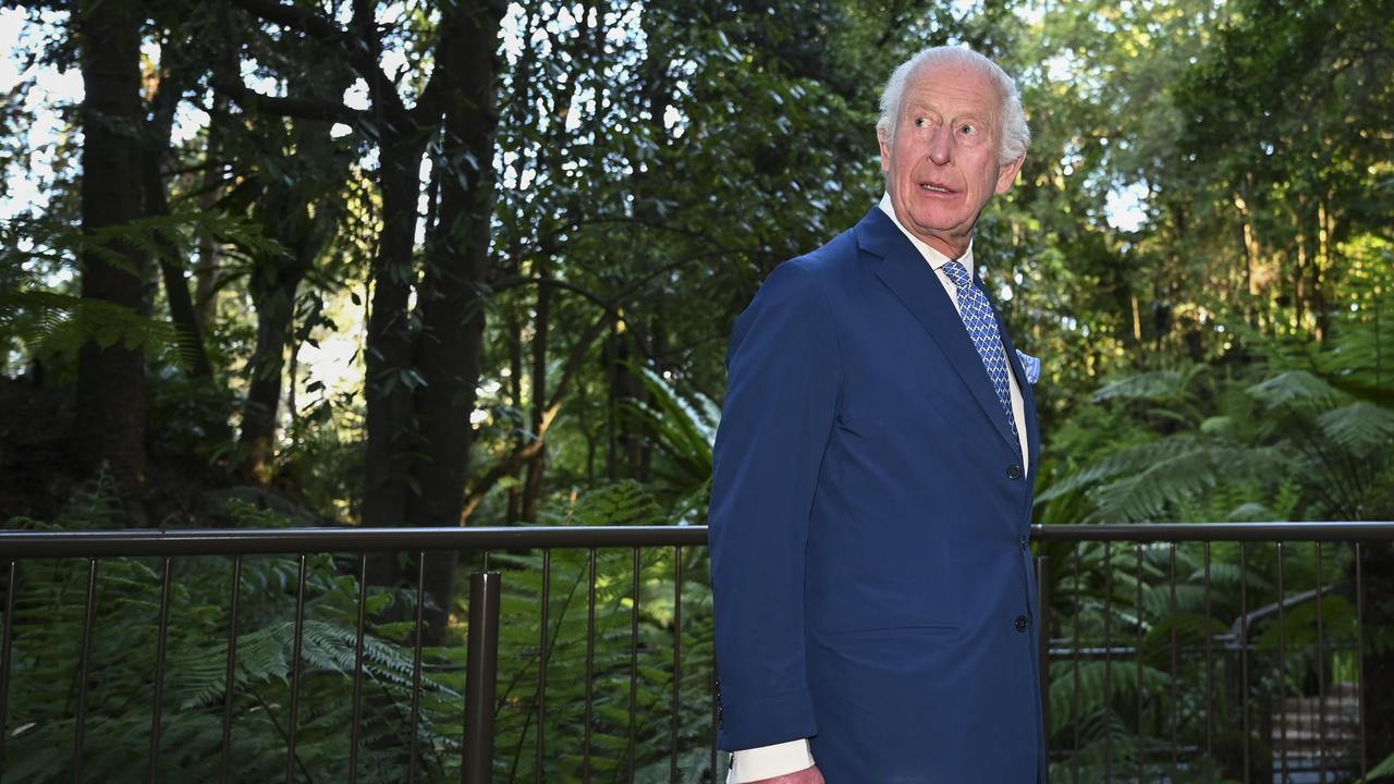 His Majesty King Charles III walks in the Rainforest Gully at the Australian National Botanic Gardens in Canberra. Picture: NewsWire / Martin Ollman