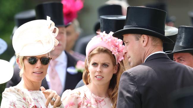 Zara Tindall with Princess Beatrice of York and Prince William. Picture: Getty Images