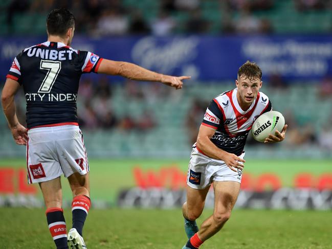 Go that way: Luke Keary directing Sam Walker during Friday's NRL win over Manly. Credit: NRL Images.