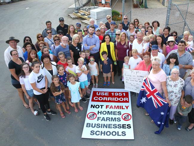 Local residents protest the new proposed corridor in Cranebrook. Picture: Angelo Velardo