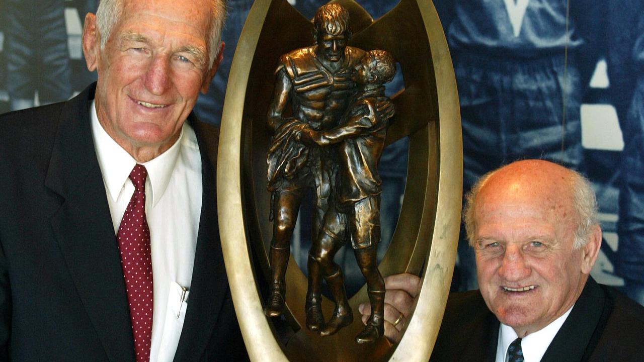 Norm Provan and Arthur Summons with the premiership trophy.