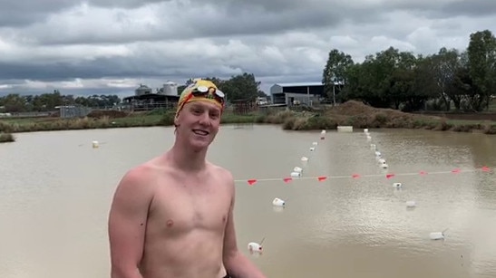 Paralympian Col Pearse is training in his family’s dairy farm dam during isolation.