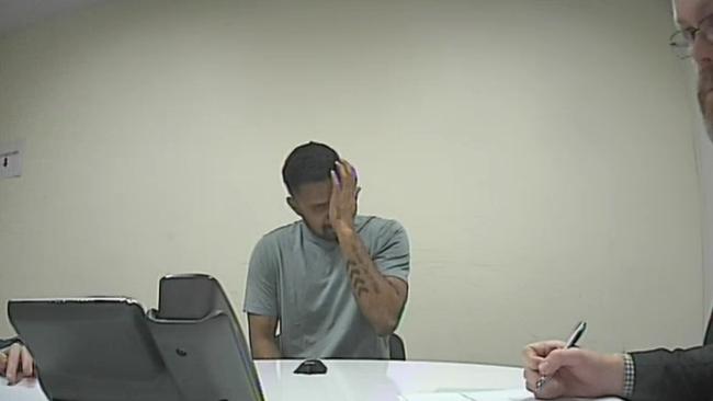 Mr Gunathilaka cries during his police interview. Picture: NSW District Court