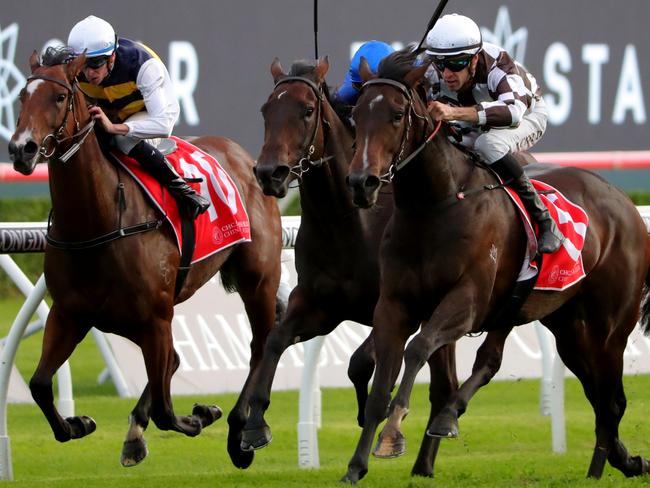 SYDNEY, AUSTRALIA - APRIL 01:  Jordan Childs riding Magic Time wins Race 10 China Horse Club PJ Bell Stakes  in "The Star Championships Day 1" during Sydney Racing at Royal Randwick Racecourse on April 01, 2023 in Sydney, Australia. (Photo by Jeremy Ng/Getty Images) (Photo by Jeremy Ng/Getty Images)