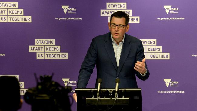 Victorian Premier Daniel Andrews announced a drop in new COVID-19 infections. Picture: NCA NewsWire / Andrew Henshaw