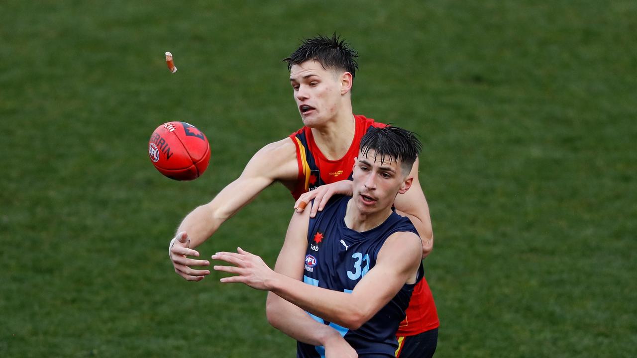 Phoenix Foster (in red) representing SA. Picture: Dylan Burns/AFL Photos via Getty Images