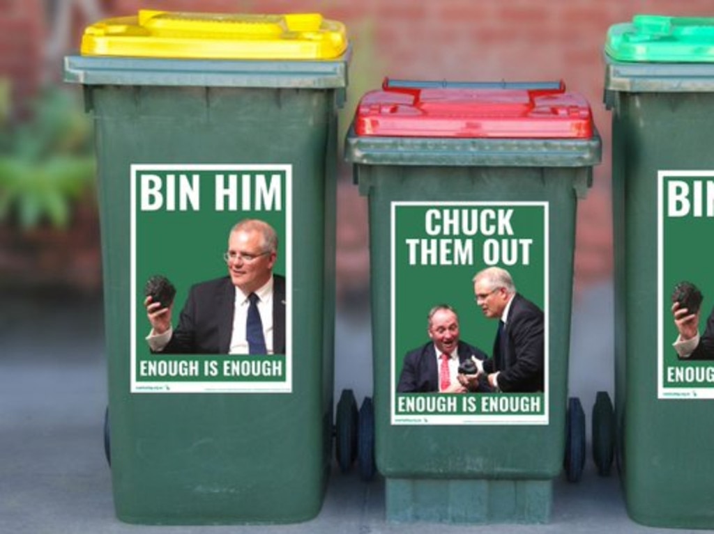 A Sydney council is threatening not to collect household bins that have political stickers criticising key political figures. Image: Twitter. @SmartVoting2022